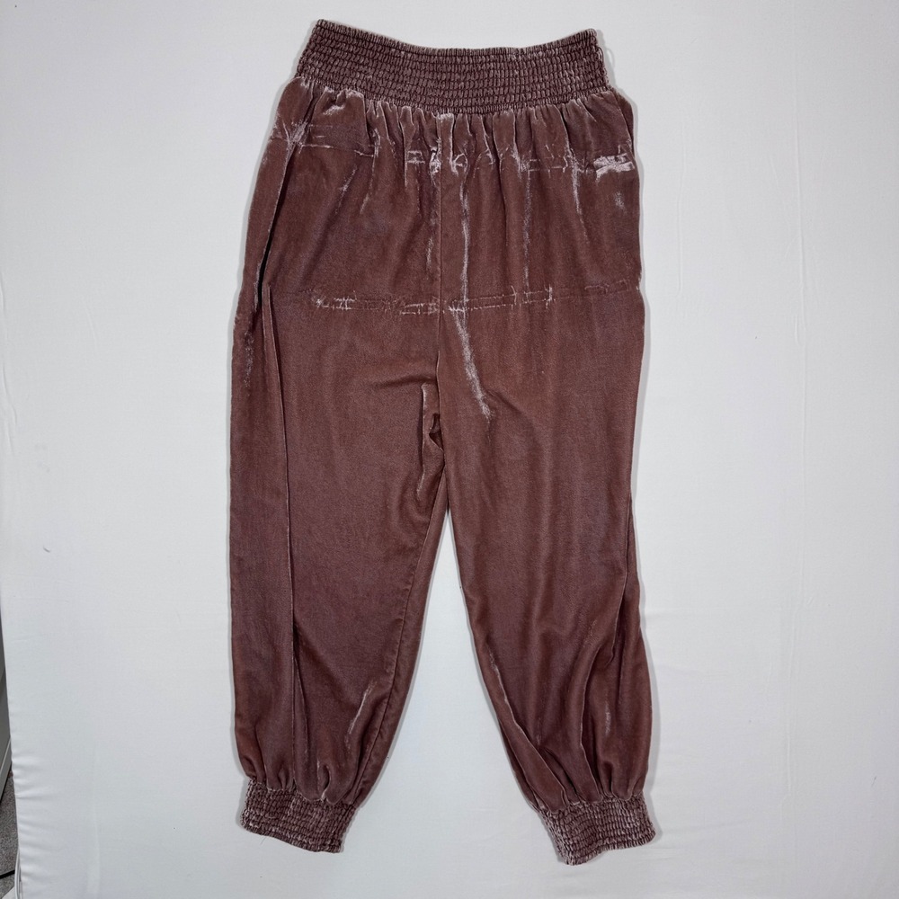 Anthropologie Gloria Velvet Jogger Pants Taupe Smocked Waist M Boho Athleisure - Picture 8 of 16